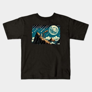 Meteor Watching Hiker Mountain Climbing Stargazing Cat Kids T-Shirt